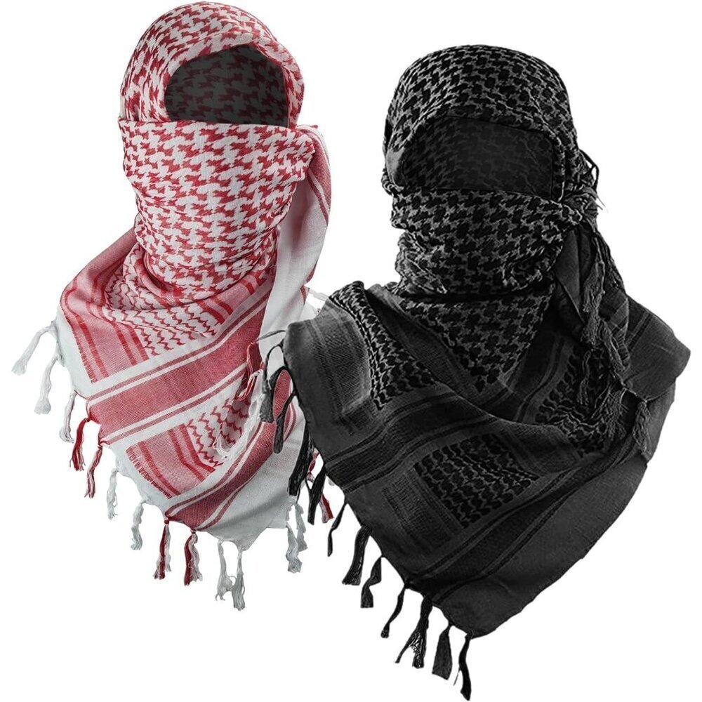 Men Black/Red 2pack Military Shemagh Tactical Desert Cotton Kefiyeh Scarf Wrap